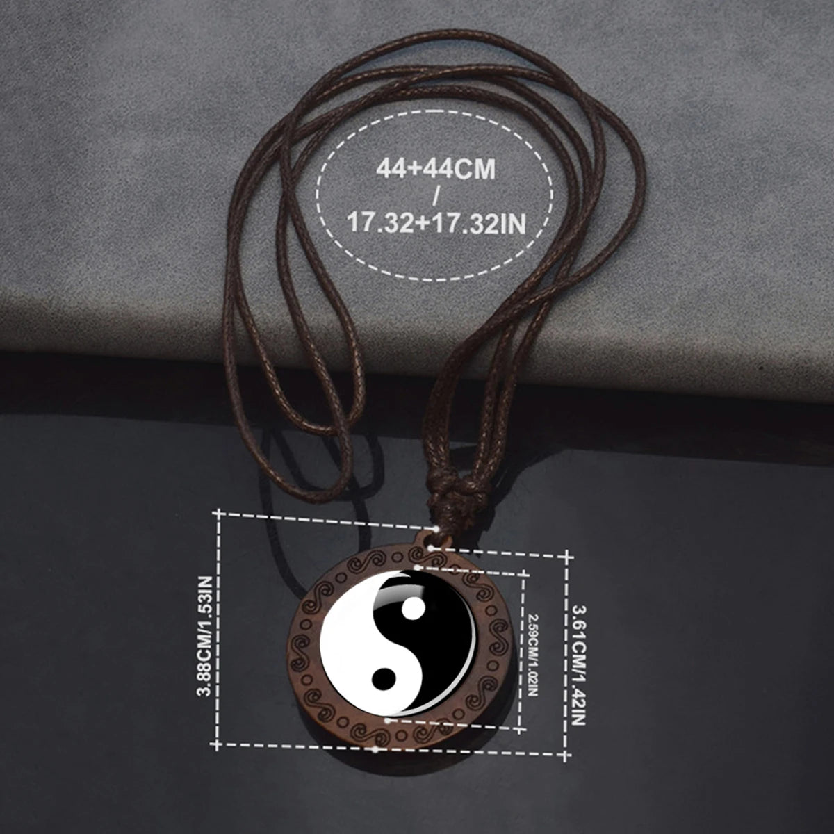 Yin-Yang Taichi Wood & Glass Pendant Necklace - Spiritual Meditation Jewelry