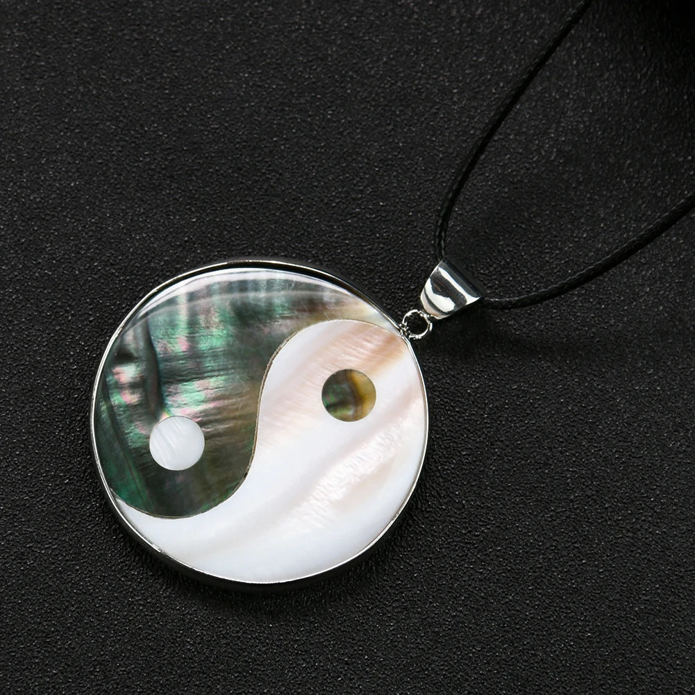 Natural Shell Yin-Yang Tai Chi Necklace - Black & White Taoist Pendant