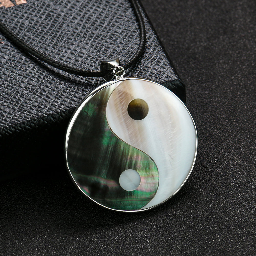 Natural Shell Yin-Yang Tai Chi Necklace - Black & White Taoist Pendant