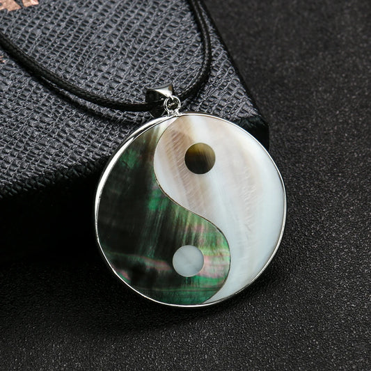 Natural Shell Yin-Yang Tai Chi Necklace - Black & White Taoist Pendant